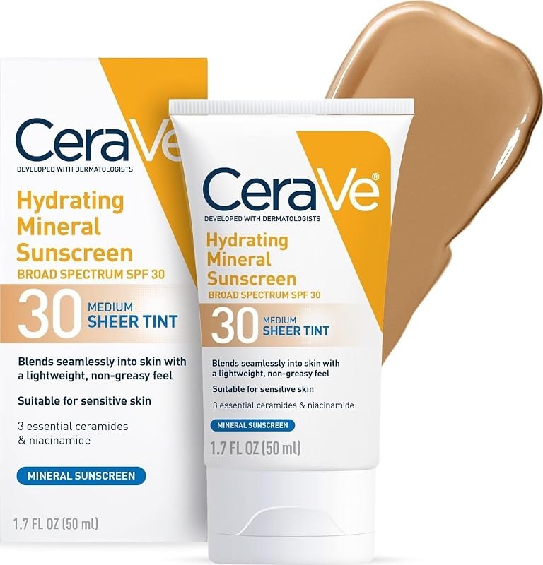 CeraVe Tinted Sunscreen for Face, Mineral SPF 30 Moisturizer, Medium, 1.7oz — mineral sunscreen face heavy duty for