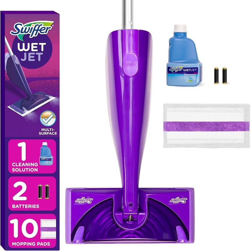 Swiffer WetJet Hardwood and Floor Spray Mop Cleaner Starter Kit, Includes: 1 Power Mop, 10 Pads, Cleaning Solution