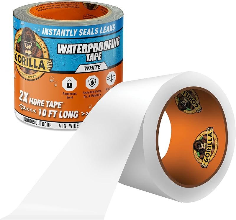 GORILLA Waterproofing Tape, Permanent, White, 4" x 10 — roof leak tape heavy duty for roof leak tape under 30 budget