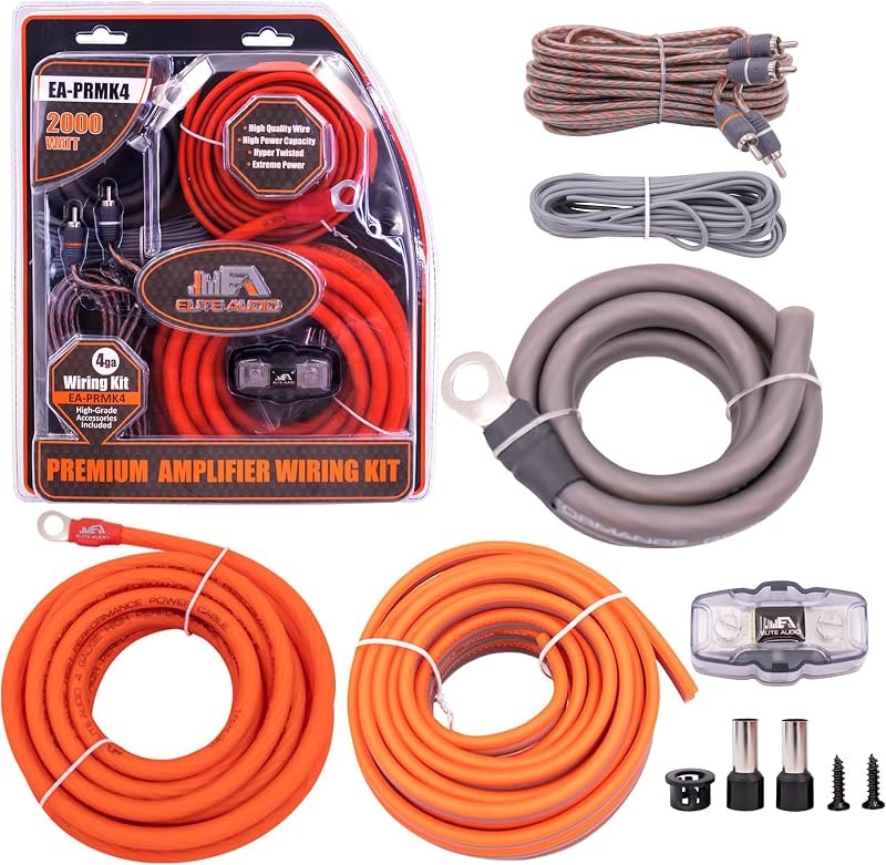 Elite Audio 4 Gauge Amplifier Wiring Kit, 2000W CCA Amp Install Kit — Audio heavy duty for audio kit