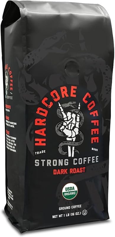 Hardcore Ground Coffee, Strong Roast, High Caffeine, 16 Oz