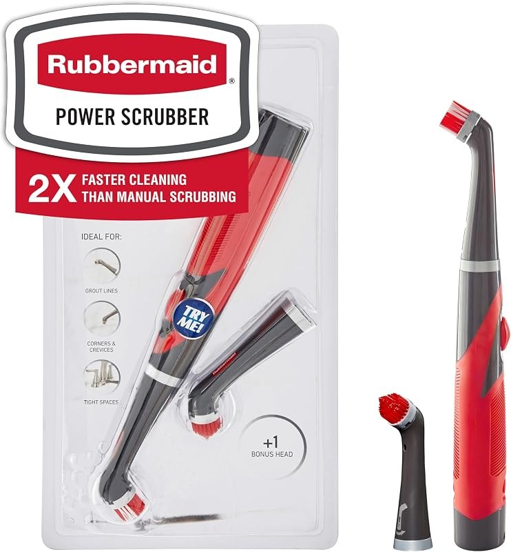 Rubbermaid Reveal Power Scrubber with Multi-Purpose & Grout Head, Cordless Electric Battery Powered Scrub Brush, Water