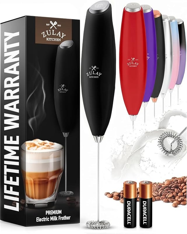 Zulay Kitchen Milk Frother Handheld Electric Whisk — frother for best home coffee maker
