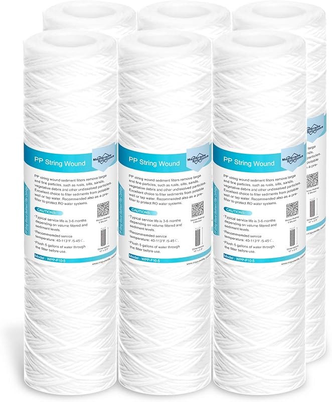 Membrane Solutions 5 Micron 10"x2.5" String Wound Whole House Water Filter Replacement Cartridge Universal Sediment