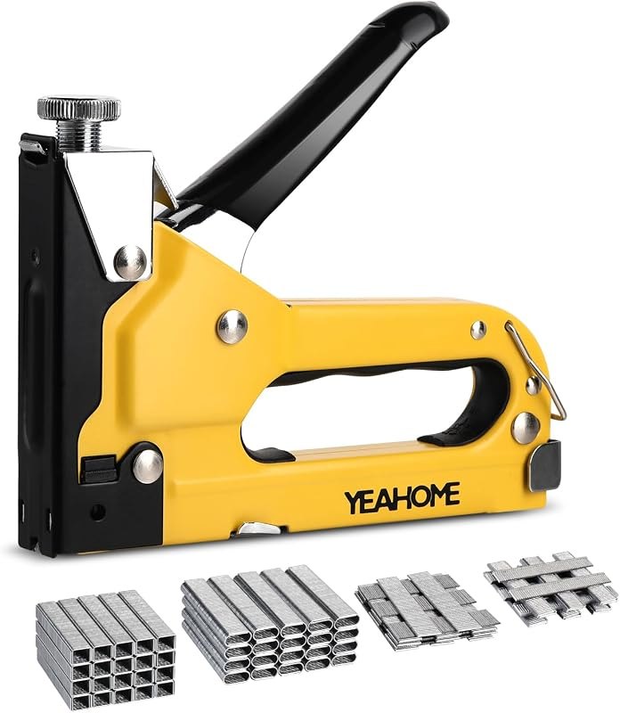Upholstery Staple Gun Heavy Duty, YEAHOME 4-in-1 Stapler Gun with 4000 Staples, Manual Brad Nailer Power Adjustment