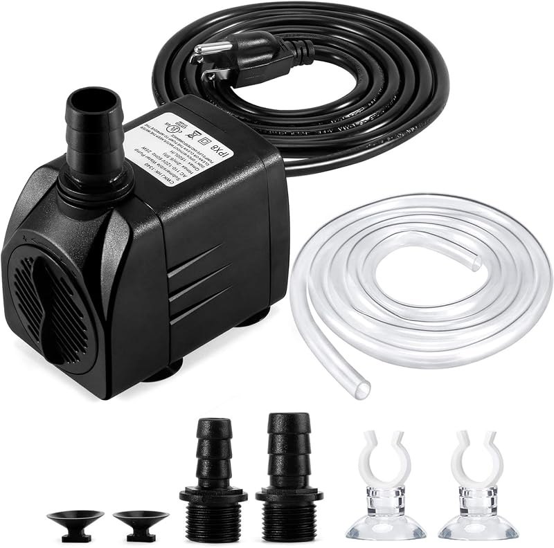 CWKJ Fountain Pump, 400GPH(25W 1500L/H) Submersible Water Durable Outdoor Pump with 6.5ft Tubing (ID x 1/2-Inch), 3