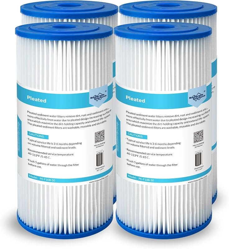 Membrane Solutions 50 Micron Pleated Water Filter Home 10"x4.5" Whole House Heavy Duty Sediment Replacement Cartridge
