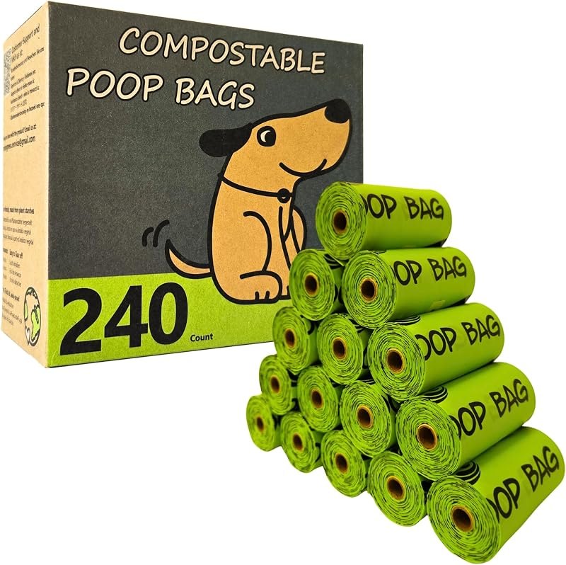 Certified Compostable Dog Poop Bag Rolls, Landfill friendly Doggie Poop Bags, Vegetable-Based, ASTM D6400, Unscented