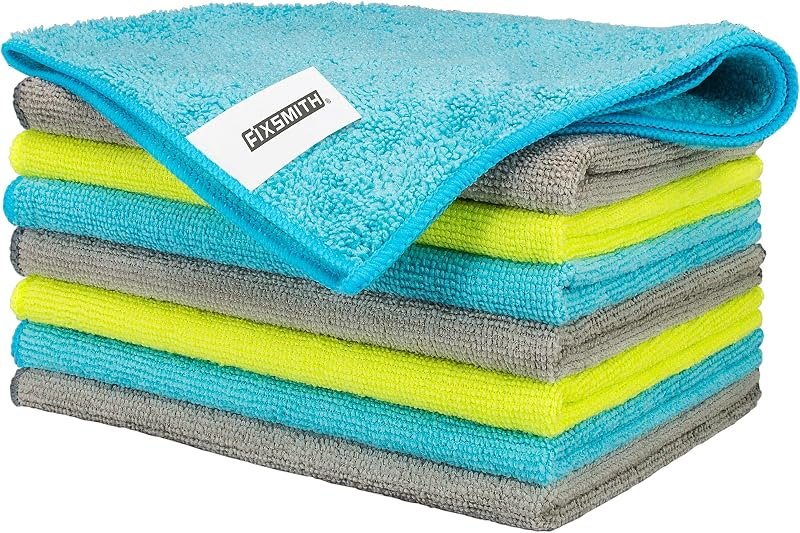 FIXSMITH Microfiber Cleaning Cloth - Pack of 8, Size: 12 x 16 in, Multi-Functional Cleaning Towels, Highly Absorbent