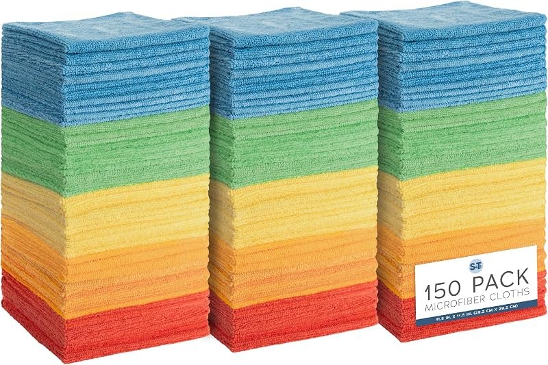 S&T INC. Microfiber Cleaning Cloth, 150 Pack, 11.5" x 11.5" — glass microfiber for microfiber cleaning cloth durable