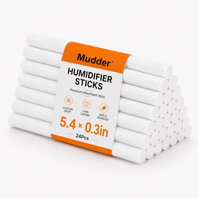 Mudder 24 Pcs Humidifier Stick Filter Refill 5.35'' Air Diffuser Pure Wicks — humidifier wick filter replacement for