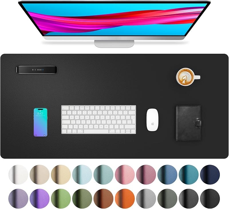Aothia Non-Slip Waterproof PU Leather Desk Pad Protector for Mouse, Writing Desk, Office, Home, Laptop Blotter, 23.6"
