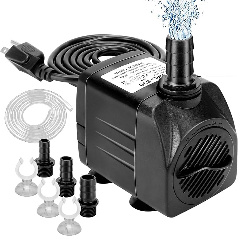 GROWNEER 550GPH Submersible Pump 30W Ultra Quiet Fountain Water Pump, 2000L/H, with 7.2ft High Lift, 3 Nozzles, 4.9