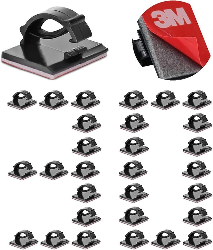 Cable Clips Self with 3M Adhesive Cord Organizer, Wire Holder Clamp Management Sticky for Desk Car Dash Cam Tables