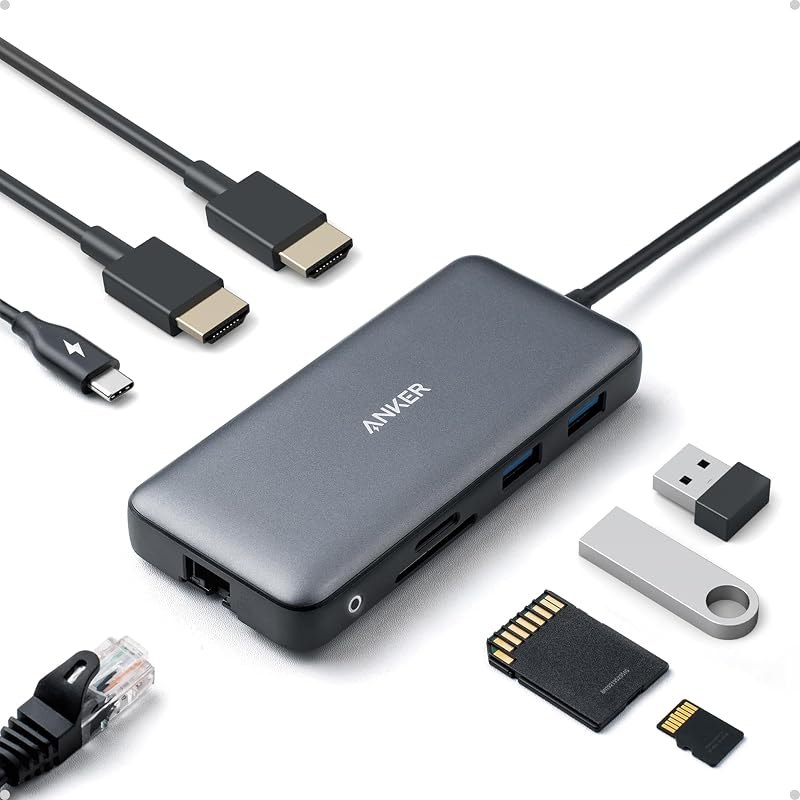 Anker Laptop Docking Station Dual Monitor, 8-in-1 USB C Hub with 4K HDMI — dock for best standing desk accessories