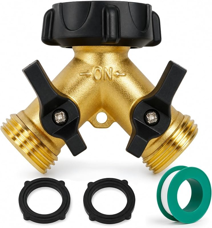 Hourleey Brass Garden Hose Splitter 2 Way, 3/4 Inch Hose Connector Tap Splitter, Hose Y Splitter, Hose Spigot Adapter