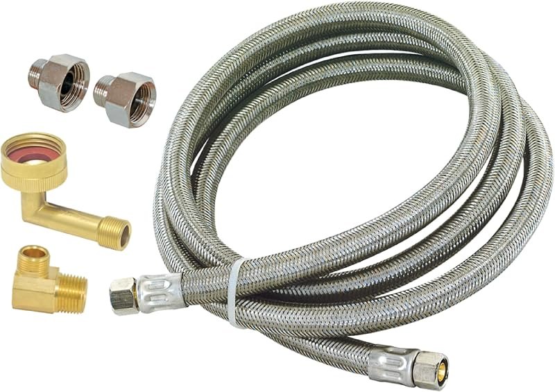 Eastman Dishwasher Installation Kit, 12 Ft Braided Stainless Steel Supply Line with Adapters, 3/8 Inch Compression