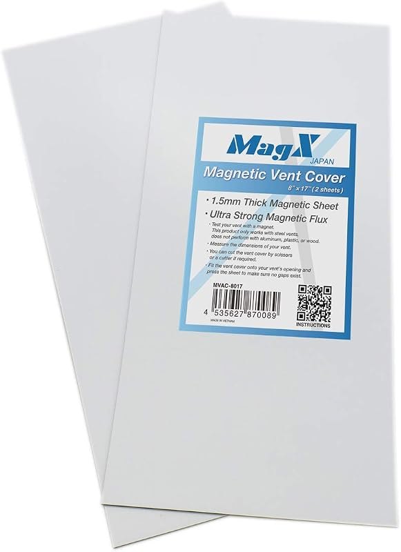 MagX Magnetic Vent Cover, 8 x 17 Inch, 2 Sheets, Ultra Thick 60 mil, Flaxible Anisotropic Magnet, for Air Registers or