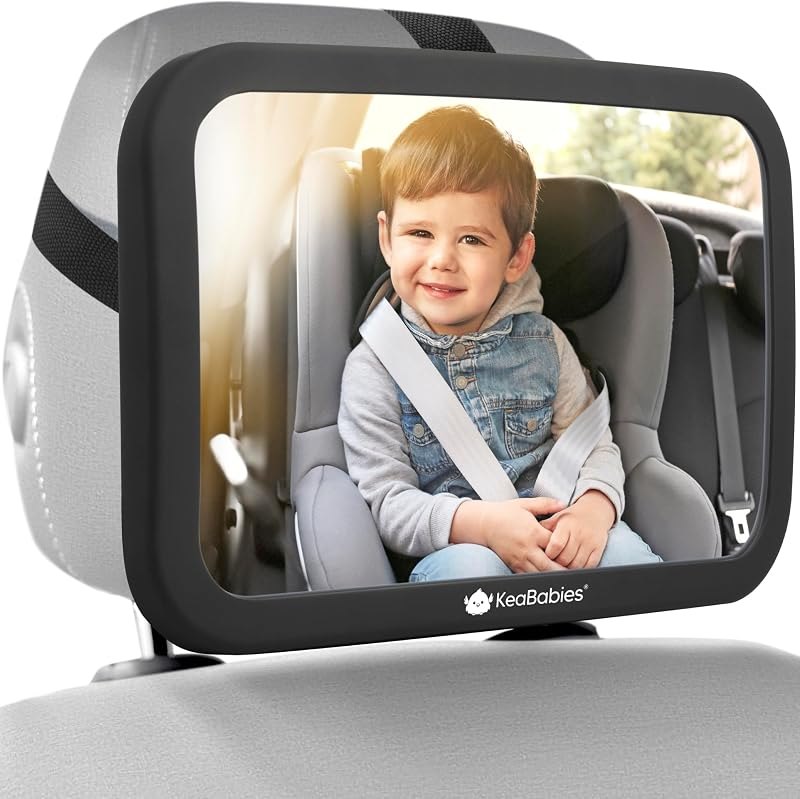KeaBabies Baby Car Seat Mirror, Wide View, Shatterproof (Matte Black)