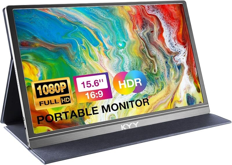KYY Portable Monitor 15.6" 1080P Computer Monitor Screen Extender w/Cover — 4K HDMI for best USB-C hub travel compact