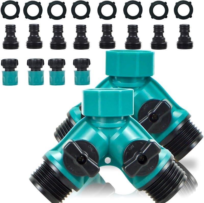 2 Way Garden Hose Splitter - Hose Y Splitter with 2 Valve, Male and Female Garden Hose Connector Perfect for Faucet