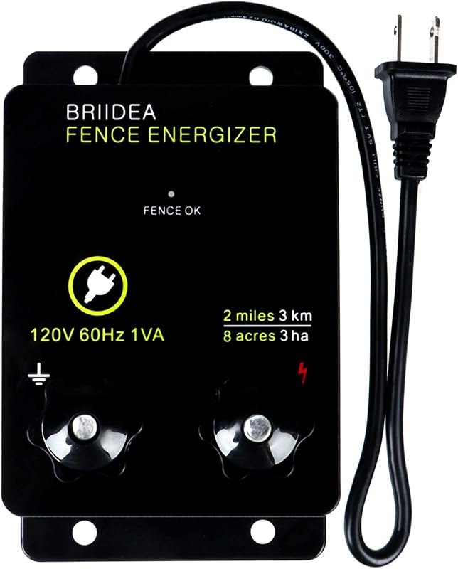 Briidea 2-Mile Electric Fence Energizer for Preventing Wild Animals Intruding 8 Acres Output Voltage 5000 V 0.1Joule —