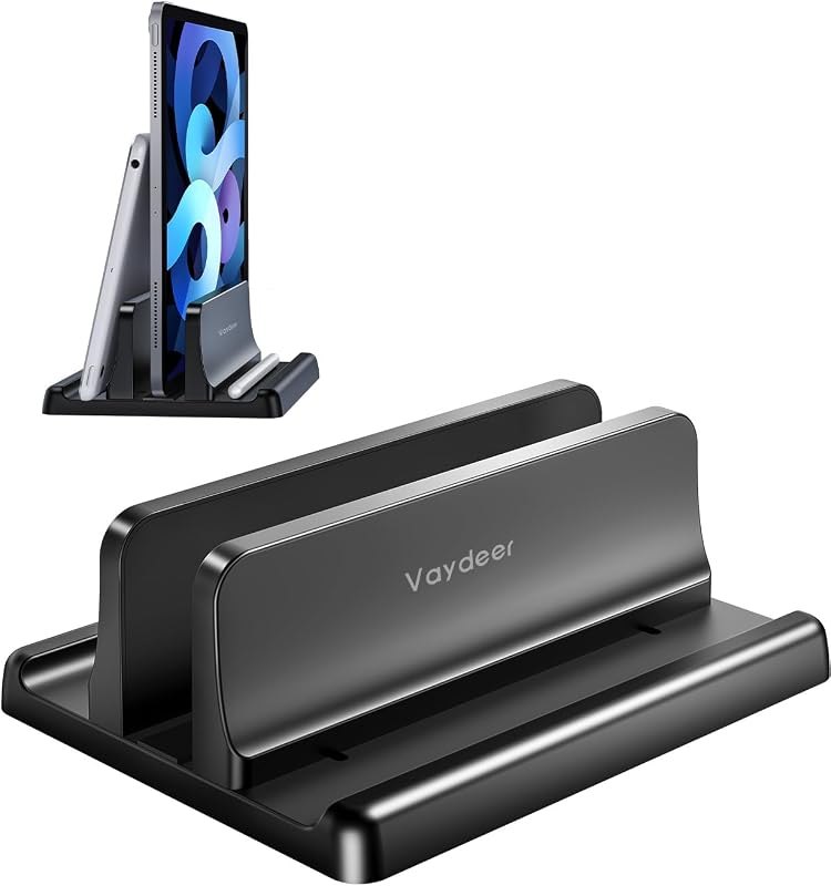 Vaydeer Vertical Laptop Stand Holder Organizer Plastic Adjustable Desktop Notebook Dock Space-Saving 3 in 1 for All