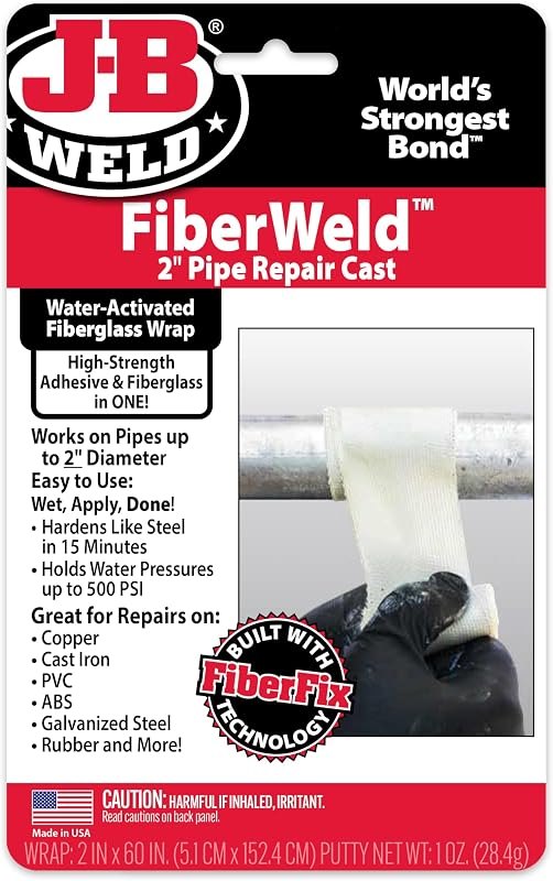 J-B Weld FiberWeld 2” Pipe Repair Cast 2x60 Inch - High Strength Adhesive Fiberglass Wrap - White (38260) — best pipe