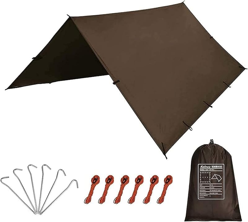 KALINCO Waterproof Camping Tarp Tent Hammock Rain Fly, 10X10FT/10X15FT, Mutifunctional Tent Footprint Lightweight Tarp