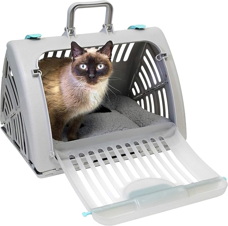SportPet Large Hard-Sided Travel Cat Carrier - Cat Carrier with Patented Wide Side-Opening Door, Foldable Portable Pet