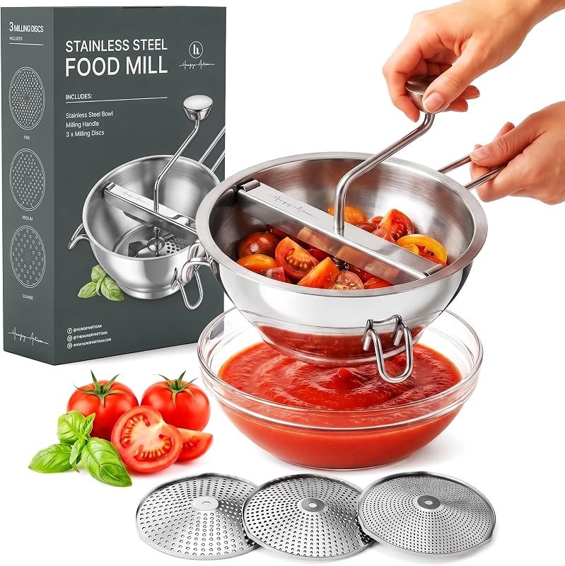 Hungry Artisan Stainless Steel Food Mill for Tomato Sauce & Canning