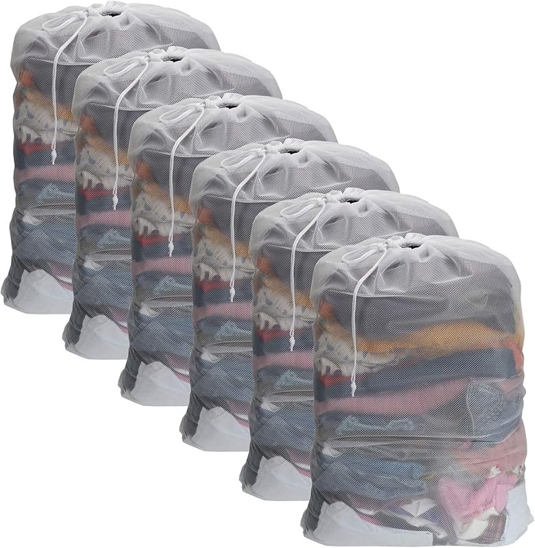 Nicunom 6 Pack Mesh Laundry Bag with Drawstring Closure, 24" x 36" Heavy Duty Extra Large Laundry Bags for Travel