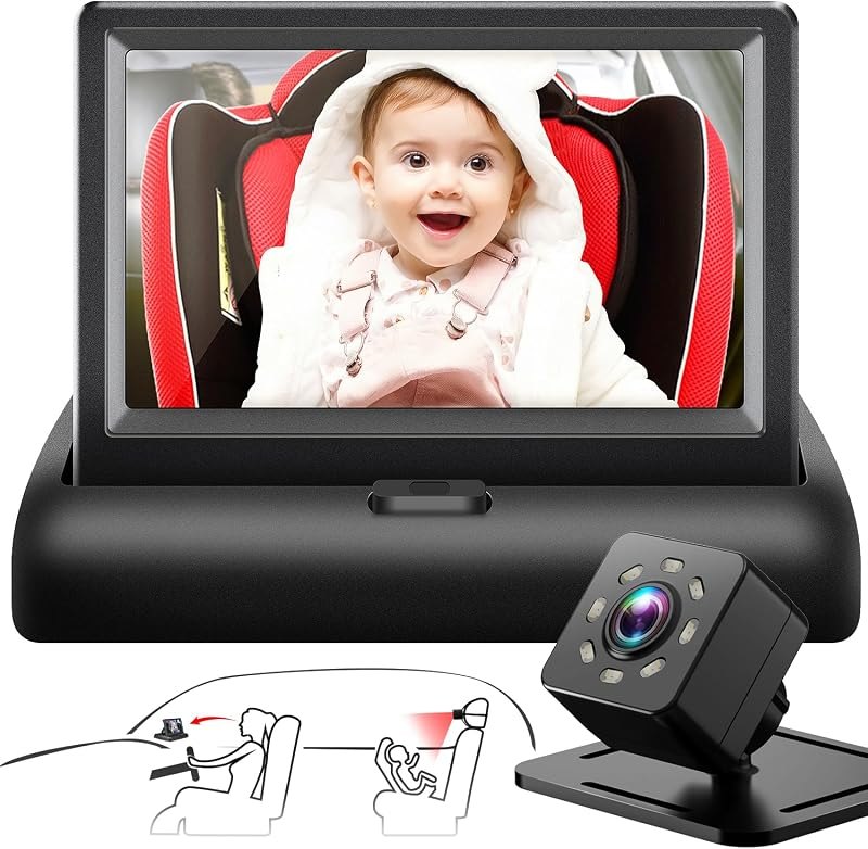 Baby Car Mirror with 4.3'' HD Night Vision Function Display, Safety Car Seat Camera with Wide Crystal Clear View
