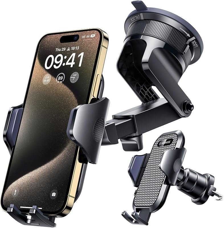 [True Military-Grade] Car Phone Holder VANMASS [Upgraded Strongest Suction&Clip] Cell Phone Mount for Dashboard