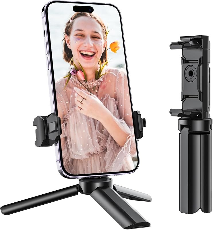 Anozer Mini Tripod with Universal Phone Holder & Cold Shoe, Camera Tripod — tabletop for best phone tripod under 40