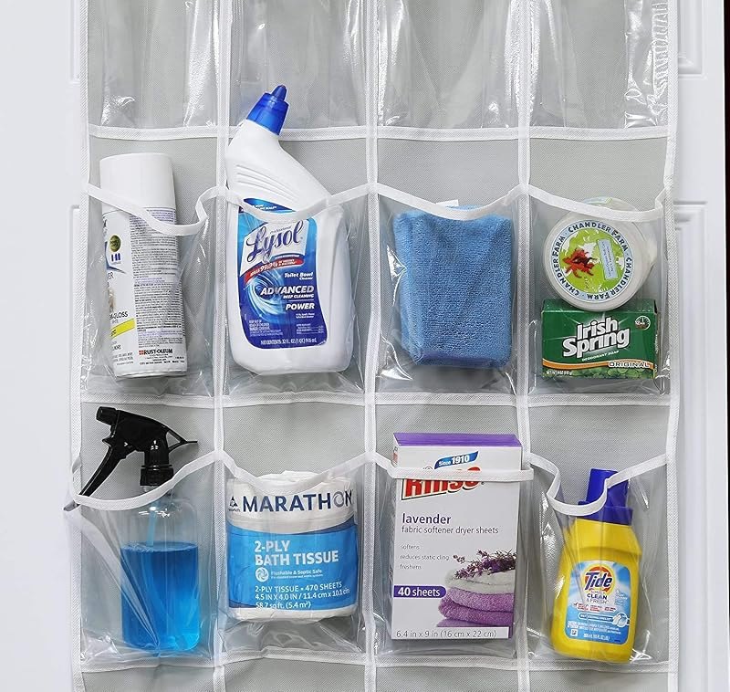HomeRoots 2 Pack Minimalist Clear Over the Door Organizer with 20 Pockets, Over Door Organizer for Pantry, Bathroom