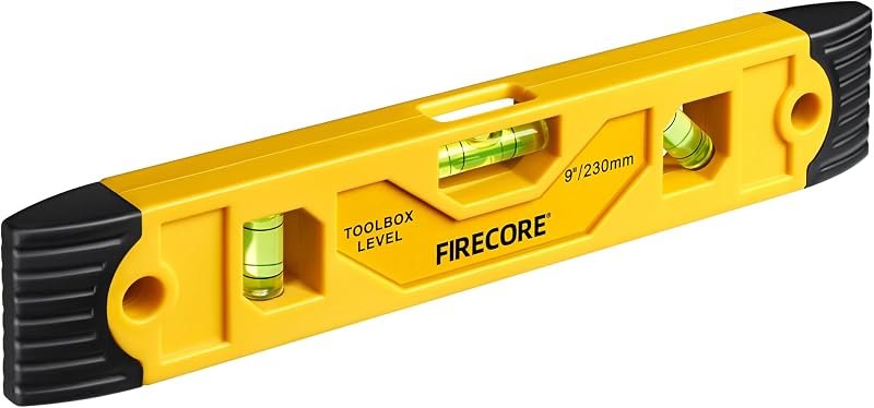 Torpedo Level Magnetic, Firecore 9 Inch Shockproof Small Leveler Tool with 3 Bubble Spirit Level 45 90 180 Degree