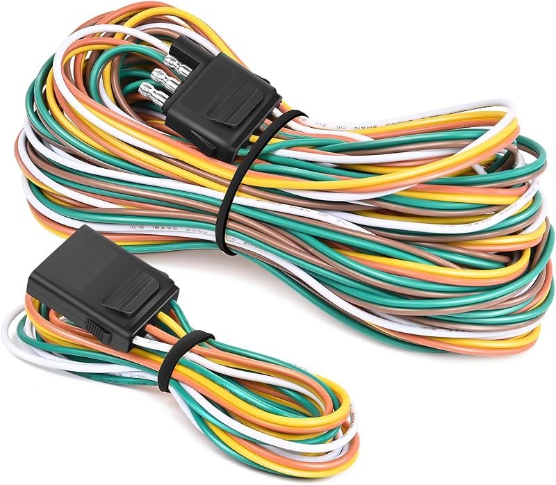 Nilight - 10039W 4 Pin Flat Trailer Wiring Harness Kit 18AWG 25Feet Male 4Feet Female Wishbone-Style Wiring Harness