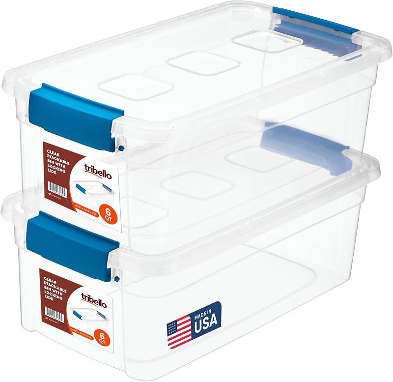 Tribello Clear Plastic Storage Bins with Lids Stackable Storage Bins (6 Quart) — clear storage bins with lids replace