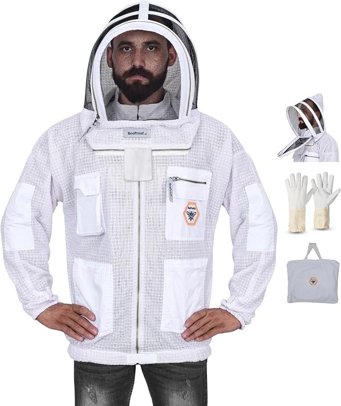 Beekeeping Jacket with Veil 3-Layer Ultra Ventilated Veil Fencing YKK Zippers Full Protection Suit Carrying Bag