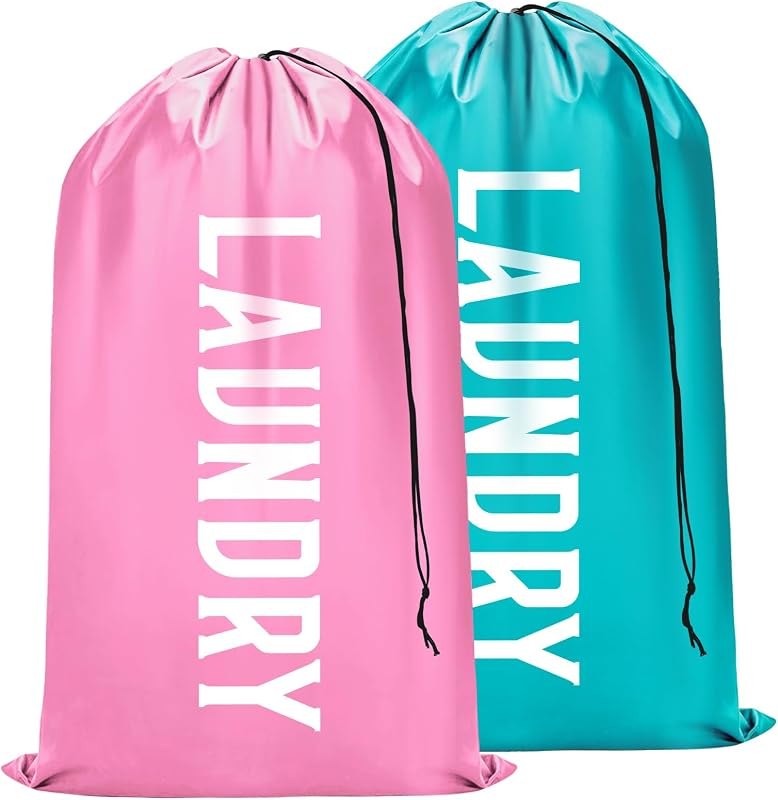 Fiodrimy 2 Pack XL Travel Laundry Bag, Machine Washable Dirty Clothes Organizer, Large Enough to Hold 4 Loads of