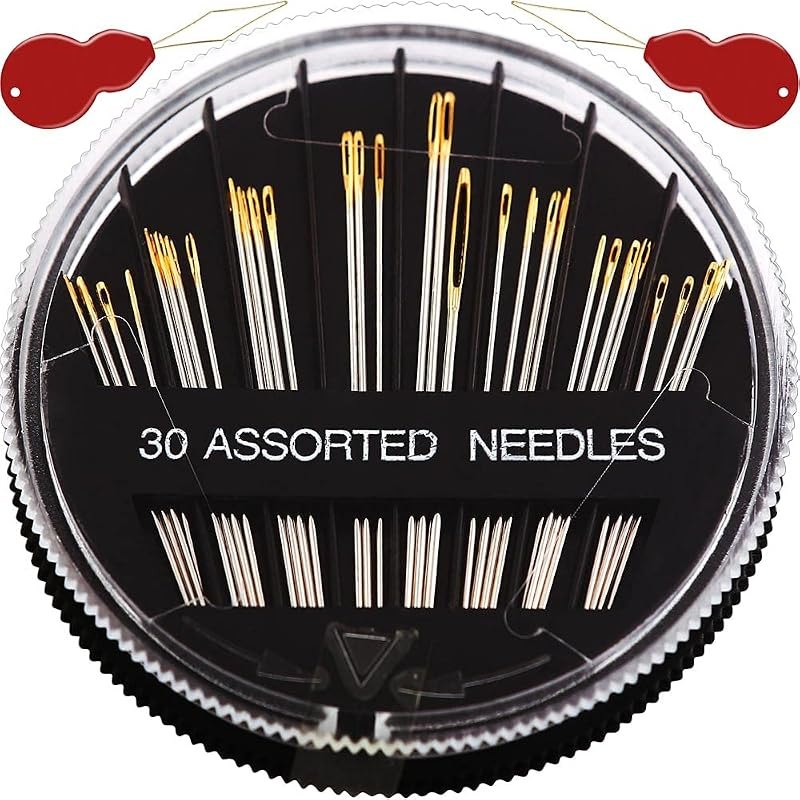 Premium 30/60 Pack Sewing Needles for Hand Sewing Repair with 2 Threaders, 6 Sizes Assorted Large Eye Stitching