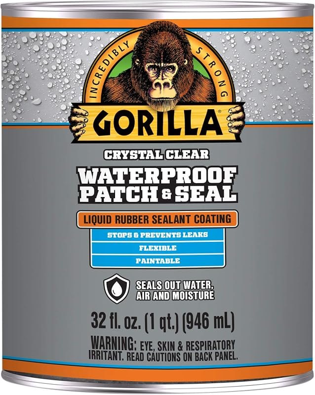Gorilla Patch & Seal Liquid Rubber Waterproof Sealant, Crystal Clear, 32 Ounce (Pack of 1) - Seals Out Water, Air, and