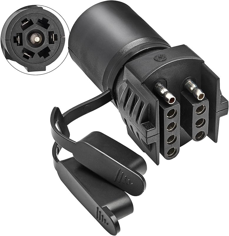 Oyviny 7 Pin Round to 4 and 5 Pin Flat Blade Trailer Adapter, 7 Way to 5 Way Trailer Plug Adapter 2-in-1 Design —