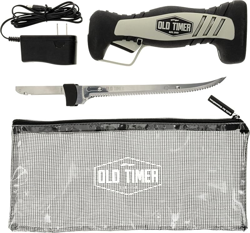 Old Timer Electric Fillet Knife with Rechargeable Battery, 8" Blade, High Carbon Stainless Steel, For Fishing