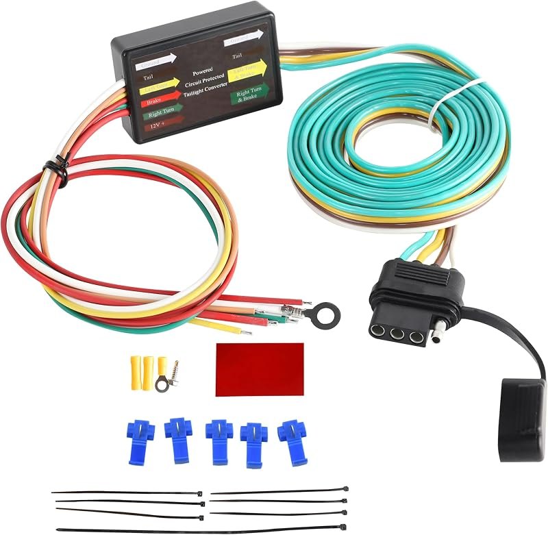 Oyviny LED Compatible Powered 3-to-2-Wire Splice-in Trailer Tail Light Converter with 4 Wire Flat Extension, 6-Wire