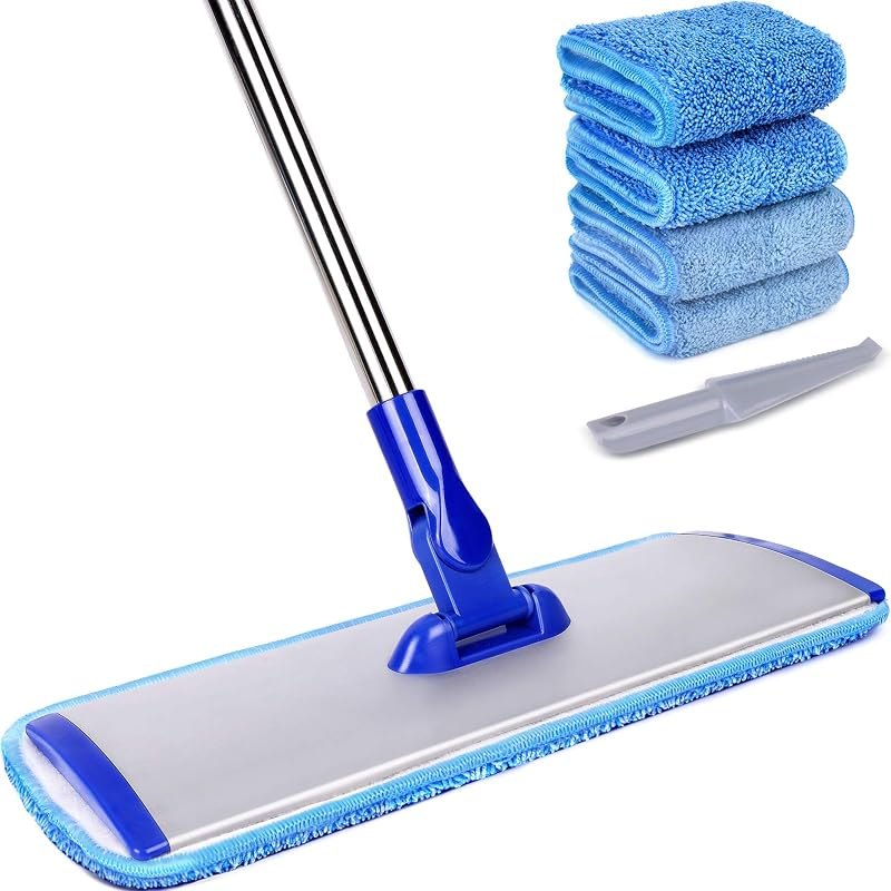 18" Professional Microfiber Mop Floor Cleaning System, Flat Mop with Stainless Steel Handle, 4 Reusable Washable Mop