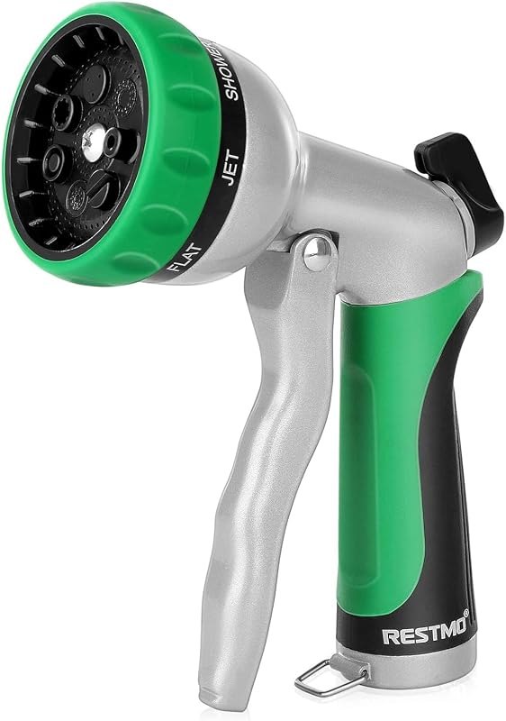 RESTMO Garden Hose Nozzle, Heavy Duty Metal Water Hose Nozzle with 7 Adjustable Spray Patterns, High Pressure Hand
