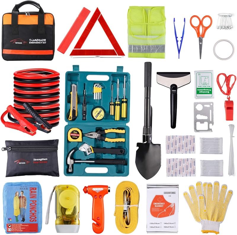 Car Roadside Emergency Kit, Auto Vehicle Safety Kits, with Jumper Cables — Auto kit for auto kit