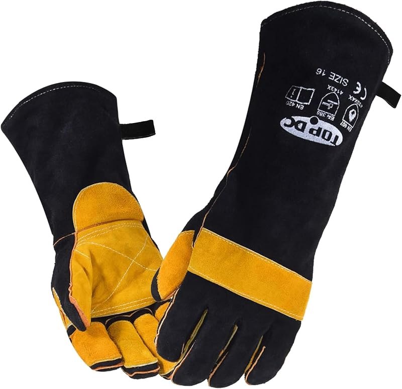 TOPDC Welding Gloves 16-Inch 932°F Heat Resistant Leather for MIG, Stick
